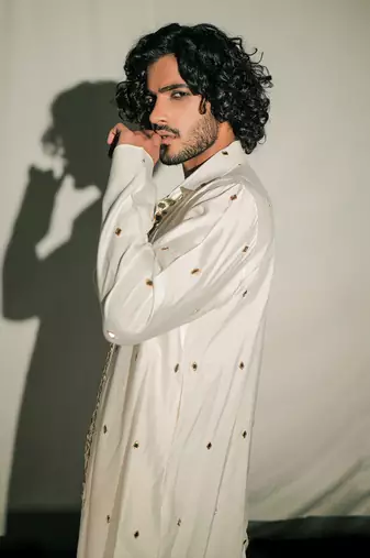 White Chandheri Layered Embroidered Kurta Set