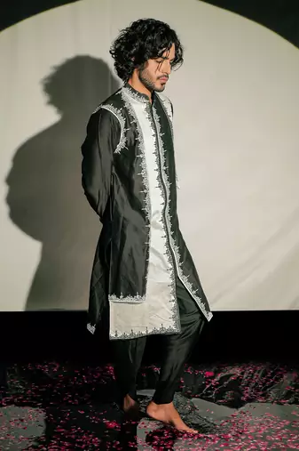 Black Embroidered Layred Kurta Set