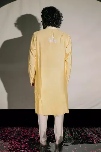 Yellow Resham Embroidery Silk Kurta Set