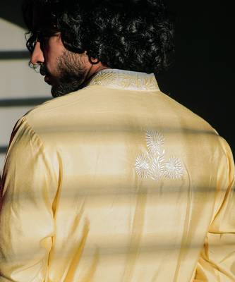 Yellow Resham Embroidery Silk Kurta Set 3