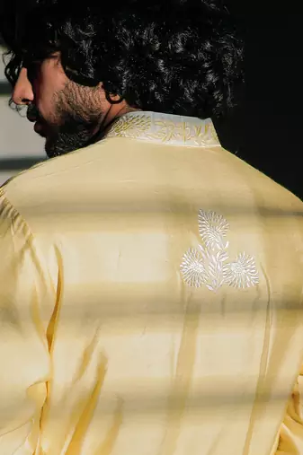 Yellow Resham Embroidery Silk Kurta Set