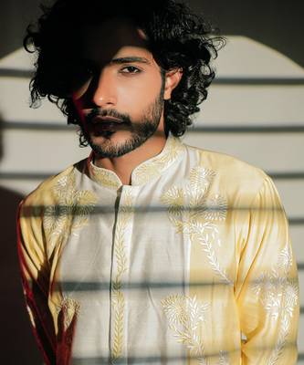 Yellow Resham Embroidery Silk Kurta Set 4