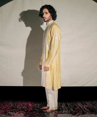 Yellow Resham Embroidery Silk Kurta Set 5