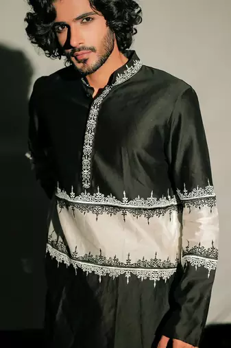 Black Resham Embroidery Kurta Set