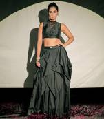 Black Jacket And Cape Lehnega Set