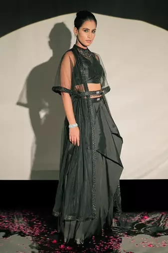 Black Jacket And Cape Lehnega Set