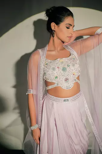 Purple Lilac Fusion Lehenga Set