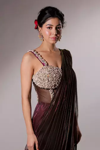 Magenta Kisori Sari Gown