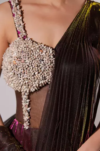 Magenta Kisori Sari Gown