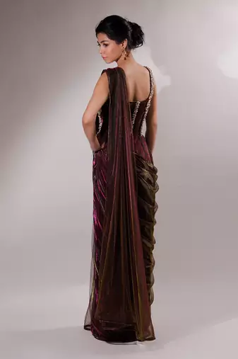 Magenta Kisori Sari Gown
