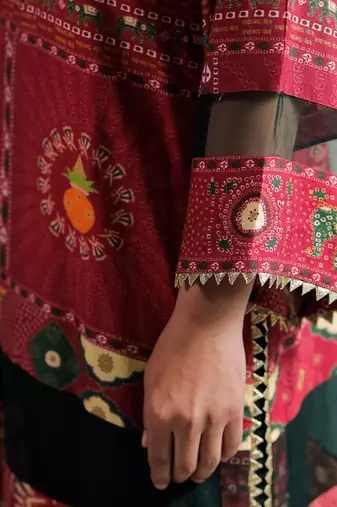 Red Raas Mandal Kurti Set