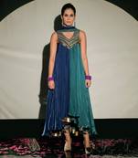 Teal And Dark Blue Fusion Kurta Set