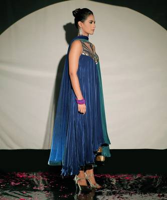 Teal And Dark Blue Fusion Kurta Set 2