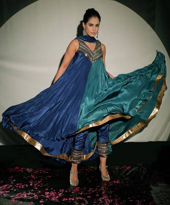 Teal And Dark Blue Fusion Kurta Set 7