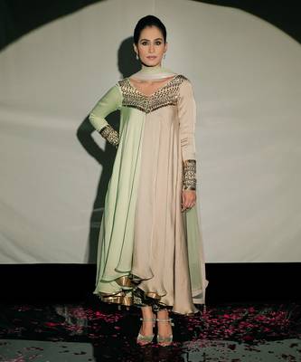 Pastel Green And Beige Fusion Kurta Set 1