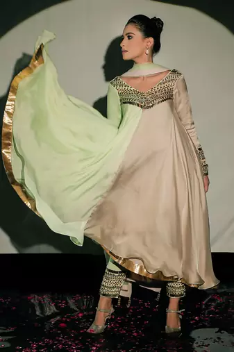 Pastel Green And Beige Fusion Kurta Set