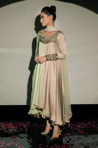 Pastel Green And Beige Fusion Kurta Set