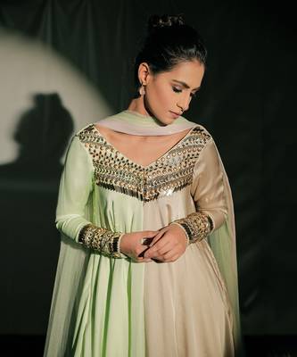 Pastel Green And Beige Fusion Kurta Set 4