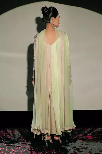 Pastel Green And Beige Fusion Kurta Set