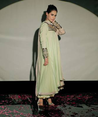 Pastel Green And Beige Fusion Kurta Set 7