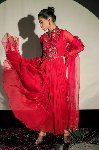 Red Anarkali Set