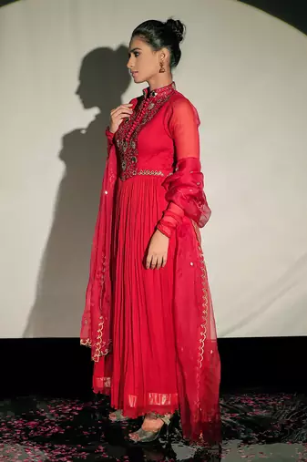Red Anarkali Set