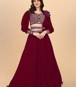  Maroon Embroidered Semi Stitched Lehenga Choli 
