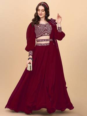  Maroon Embroidered Semi Stitched Lehenga Choli  2