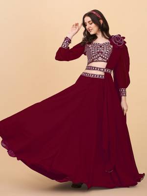  Maroon Embroidered Semi Stitched Lehenga Choli  3