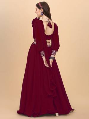  Maroon Embroidered Semi Stitched Lehenga Choli  4