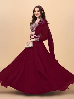  Maroon Embroidered Semi Stitched Lehenga Choli  5