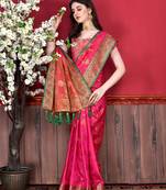 Korams Design Pink Katan Silk Weaving Zari Classic Saree With Blouse for women