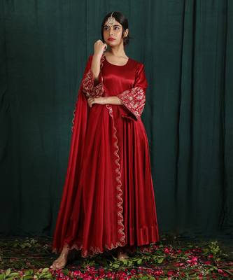Ruby Red Embroidered Anarkali Set 1