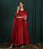 Ruby Red Embroidered Anarkali Set