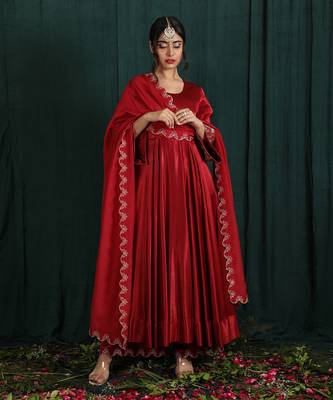Ruby Red Embroidered Anarkali Set 2