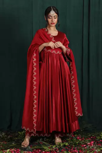 Ruby Red Embroidered Anarkali Set