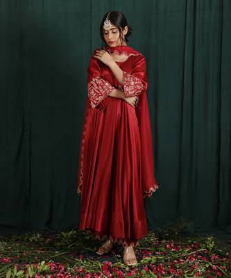 Ruby Red Embroidered Anarkali Set 3