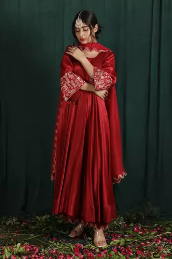 Ruby Red Embroidered Anarkali Set