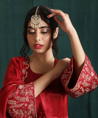 Ruby Red Embroidered Anarkali Set 4