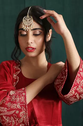 Ruby Red Embroidered Anarkali Set