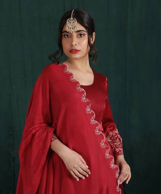 Ruby Red Embroidered Anarkali Set 5