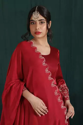 Ruby Red Embroidered Anarkali Set