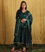 Emerald Green Taby Silk Anarkali Set
