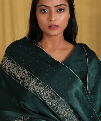 Emerald Green Taby Silk Anarkali Set 3