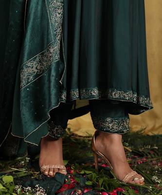 Emerald Green Taby Silk Anarkali Set 5