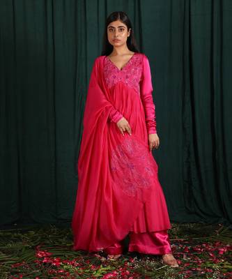 Pink Embroidered Anarkali Set 1