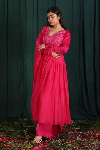 Pink Embroidered Anarkali Set