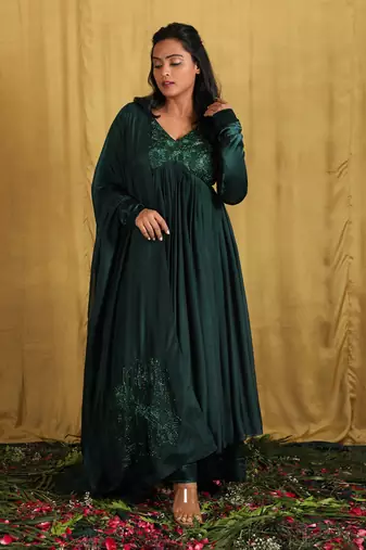 Emerald Green Embroidered Anarkali Set