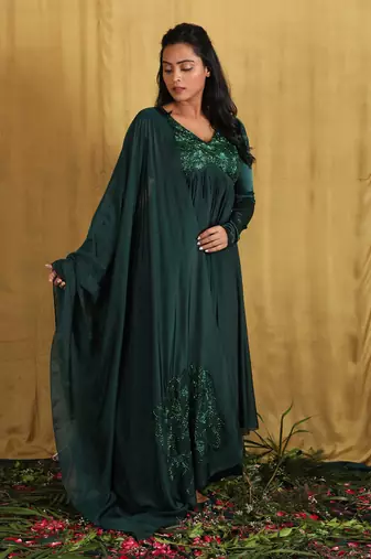Emerald Green Embroidered Anarkali Set