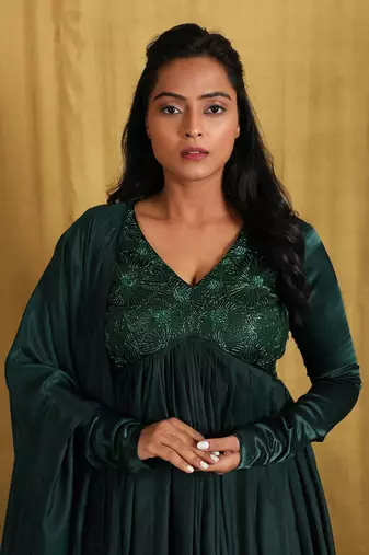 Emerald Green Embroidered Anarkali Set